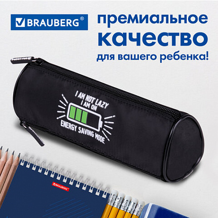 Пенал мягкий BRAUBERG, 3 отделения, нейлон, 21х7х7 см, "Батарейка", 270843