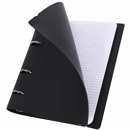 Тетрадь на кольцах А5 175х220мм, 120л, пластик, с резинкой, BRAUBERG, Черный, 404618