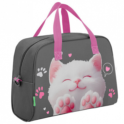 Сумка для занятий BRAUBERG KIDS с ручками, с плечевым ремнем, подкладка, 35x25x15 см, "Кот-мурлыка", 274629