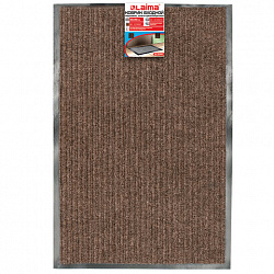 Коврик входной ворсовый влаго-грязезащитный 60х90 см, толщина 7 мм, ребристый, коричневый, LAIMA, 602868