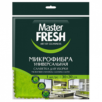 Салфетка из МИКРОФИБРЫ универсальная 30х30 см, зеленая, 250 г/м2, Master FRESH, ШКXXX