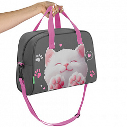 Сумка для занятий BRAUBERG KIDS с ручками, с плечевым ремнем, подкладка, 35x25x15 см, "Кот-мурлыка", 274629