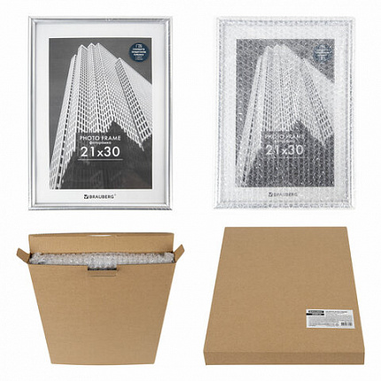 Рамка 21х30 см небьющаяся, багет 12 мм, пластик, BRAUBERG "Original", серебристая, 391231