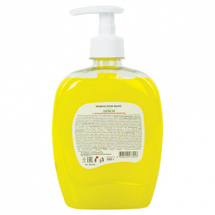 Мыло-крем жидкое 500 г ЗОЛОТОЙ ИДЕАЛ "Лимон", с антибактериальным эффектом, дозатор, 606786