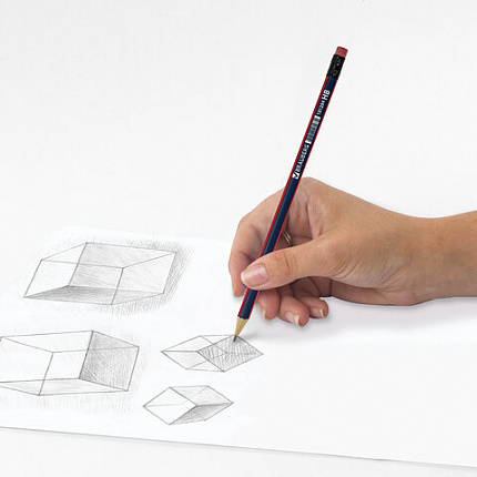 Карандаш чернографитный BRAUBERG, 1 шт., "Stripes", HB, трехгранный, с ластиком, корпус синий/красный, 181294