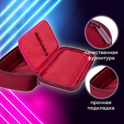 Пенал-косметичка BRAUBERG, 1 отделение, органайзер, полиэстер, 22x11,5x6 см, винный, 270845