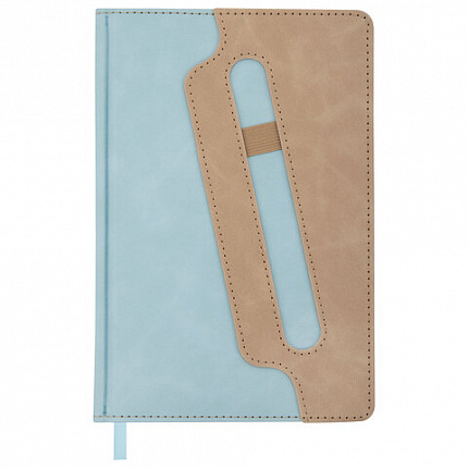 Блокнот А5 148x218 мм BRAUBERG "Assistant", под кожу, 80 листов, держатель, клетка, голубой, 118629