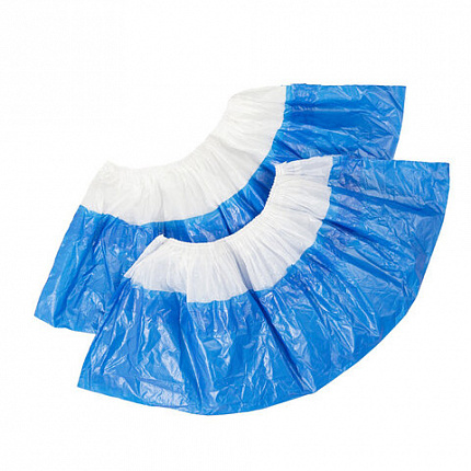 Бахилы двойные, КОМПЛЕКТ 1900 шт. (950 пар), СТАНДАРТ, 39х14 см, 28 мкм, 2,6 г, бело-синие, ELEGREEN, ПНД-7/7/1р-Б-С