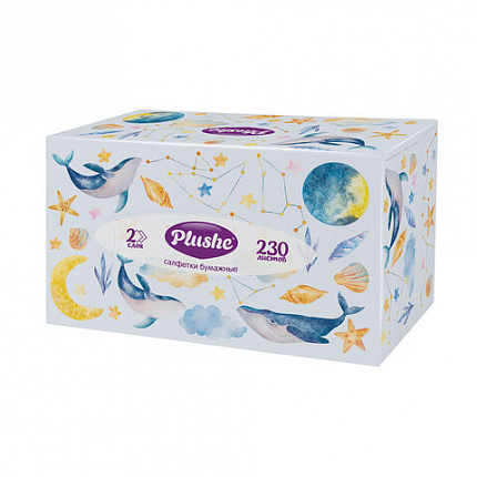 Косметические салфетки 230 штук в картонном боксе 2-слойные Plushe (Плюше), 20х20 см,, 70820