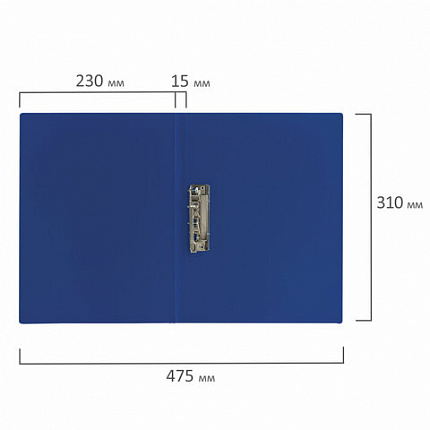 Папка с боковым металлическим прижимом STAFF, синяя, до 100 листов, 0,5 мм, 229232