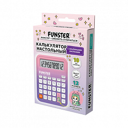 Калькулятор настольный FUNSTER (ФАНСТЕР) FS-12-PKLV (127х96 мм), "КОТ", 12 разрядов, РОЗОВЫЙ/СИРЕНЕВЫЙ, 274844