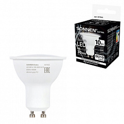 Лампа светодиодная SONNEN EXTRA, 10 (90) Вт, GU10, софит, нейтральный белый, 30000 ч, LED MR16-GU10-10W-4000, 457925