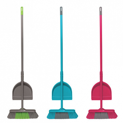 Совок для мусора КОМПЛЕКТ щетка + рукоятка / черенок 110 см, совок крепится на рукоятку, щетка 32 см, щетина 7 см, еврорезьба, YORK "Tandem", 82020