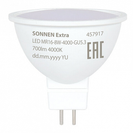 Лампа светодиодная SONNEN EXTRA, 8 (70) Вт, GU5.3, нейтральный белый, 30000 ч, LED MR16-8W-4000-GU5.3, 457917