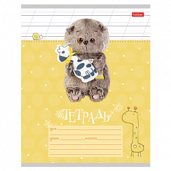 Тетрадь 12 л., HATBER косая линия, обложка картон, "Кот Басик" (микс в спайке), 051747, 12Т5В6