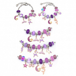 Набор для создания бижутерии и украшений 66 элементов Аметист в пластиковом боксе, бусины, шармы, BRAUBERG KIDS, 665295