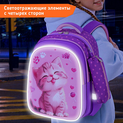 Рюкзак SNOOBAG (СНУБЭГ) MIND с пеналом в комплекте, 2 отделения, "Озорной котик", 40х28х18 см, 274443