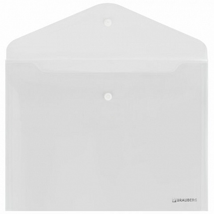 Папка-конверт с кнопкой BRAUBERG "SUPER", А4, прозрачная, ПРОЧНАЯ 0,2 мм, 272876