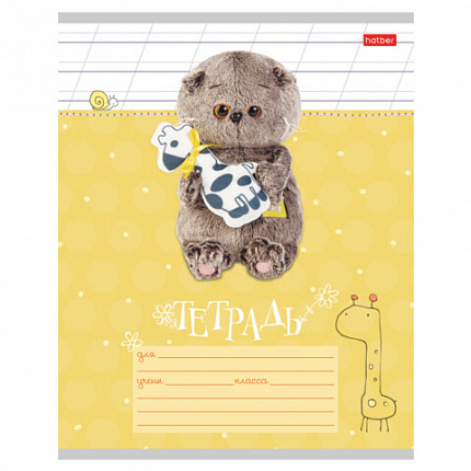 Тетрадь 12 л., HATBER косая линия, обложка картон, "Кот Басик" (микс в спайке), 051747, 12Т5В6