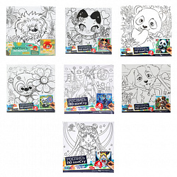 Картина детская по контуру, АССОРТИ 7 видов, 15х15 см, на подрамнике, акрил, кисти, МУЛЬТИ АРТ, 5902