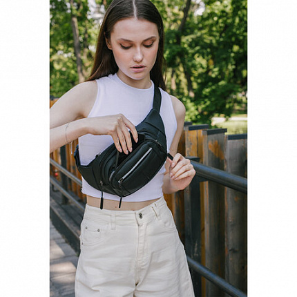 РЕЗЕРВ Сумка на пояс PROMPT, два отделения, светоотражающая молния, черная, 35х13,5х4, 273922