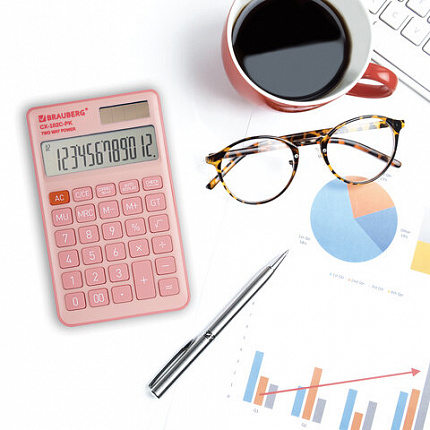 Калькулятор карманный BRAUBERG CX-102C-PK (76x126 мм), 12 разрядов, двойное питание, РОЗОВЫЙ, 272650