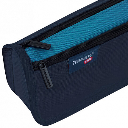 Пенал мягкий BRAUBERG KIDS, 2 отделения, полиэстер, "Dark blue", 22x10x6 см, 273551