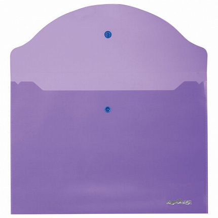 Папка-конверт с кнопкой ЮНЛАНДИЯ, А4, до 100 листов, прозрачная, фиолетовая, 0,18 мм, 228669