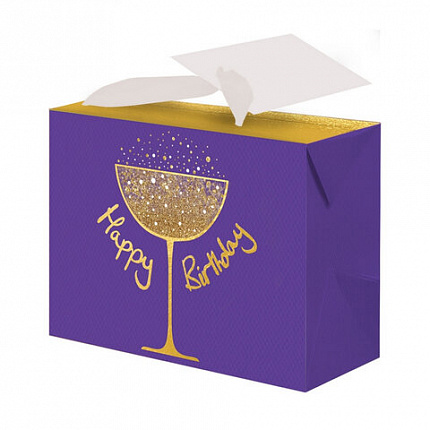 Пакет-коробка подарочный (1 штука) ассорти "Happy Birthday"/"Цветок", глиттер/тиснение фольгой, ламинация 15х9х11 см, 81273, 90074, 81273
