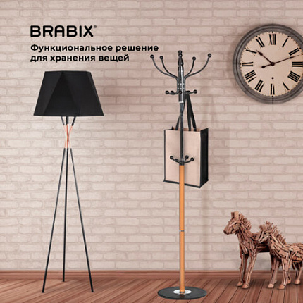 Вешалка-стойка BRABIX "CR-318", металл/мрамор, 1,8 м, на диске диаметром 36 см, 5 крючков+4 дополнительных, орех, 601743