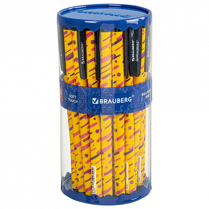 Ручка шариковая BRAUBERG SOFT TOUCH GRIP "LINES", СИНЯЯ, мягкое покрытие, узел 0,7 мм, 143724
