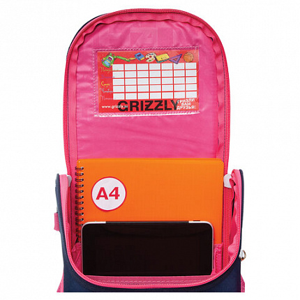 Ранец GRIZZLY эргономичная спинка, с брелоком, для девочек, "HAPPY ALWAYS", 35х26х16 см, RAl-294-1/1