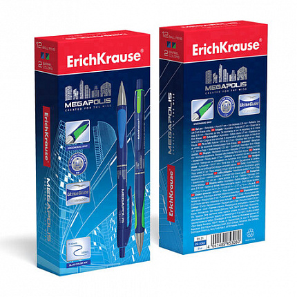 Ручка шариковая автоматическая ERICH KRAUSE "Megapolis Concept", СИНЯЯ, корпус синий, узел 0,7 мм, линия письма 0,35 мм, 31
