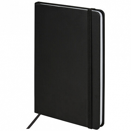 Блокнот А5 138x213 мм, BRAUBERG "Basic", под кожу, 80 л., клетка, черный, 116227