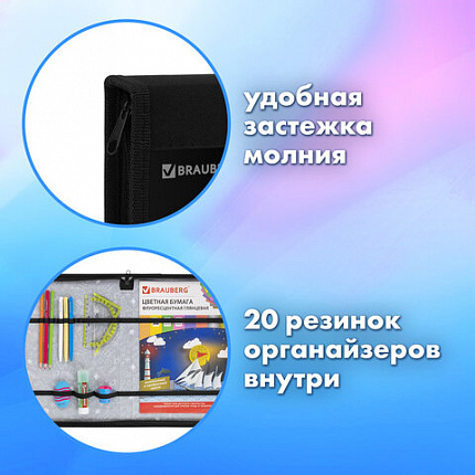 Папка на молнии BRAUBERG А4 с ручкой, с органайзером, 1 отделение, "Царь зверей", 272218