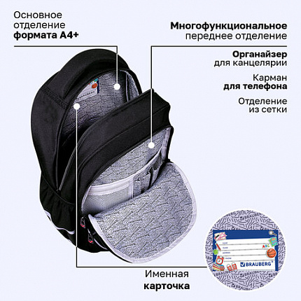 Рюкзак BRAUBERG MOTION, 2 отделения, 3 кармана, "Капибара", СВЕТЯЩИЙСЯ, 41х28х17 см, 272032