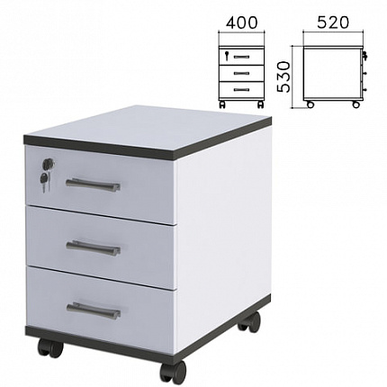 Тумба подкатная "Монолит", 400х520х530 мм, 3 ящика, замок, цвет серый, ТМ25.11