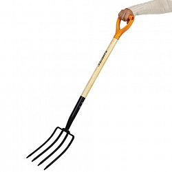 Вилы копальные стальные 19х28 см, ОБЩАЯ ДЛИНА 115 см, деревянный черенок, V-ручка, RABBITEX (РАББИТЕКС) "STANDARD", 700492
