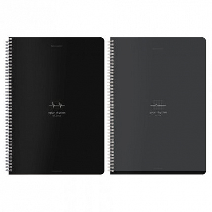 Тетрадь А4, 96 л., BRAUBERG, гребень, клетка, матовая ламинация, "Ритм" (микс в спайке), 405321