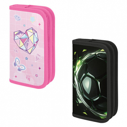 Пенал ПИФАГОР, 2 отделения, ламинированный картон, 19х11 см, АССОРТИ, 274560