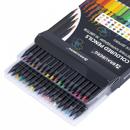 Карандаши цветные чёрное дерево BRAUBERG BLACK WOOD, 36 цветов, мягкий грифель 3 мм, 182042