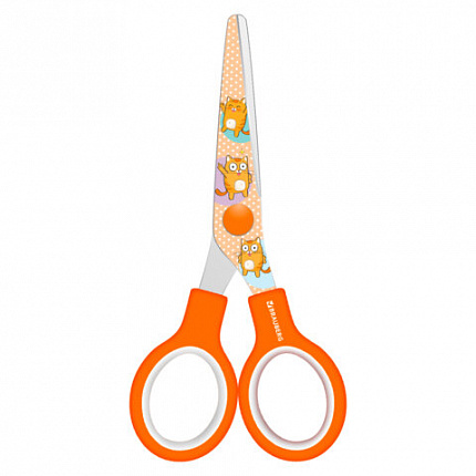 Ножницы 130 мм оранжевые, с цветной печатью "Котики", закругленные, BRAUBERG KIDS, 238351