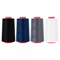 Нитки швейные 40/2 5000 ярд. (4572 м), Набор 4 цвета, белый/серый/синий/черный, DEVELIA (ДЕВЕЛИА), 665619