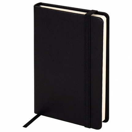 Скетчбук, слоновая кость+белая 140 г/м2, 90х140 мм, 80 л., КОЖЗАМ, резинка, BRAUBERG ART CLASSIC, черный, 116871