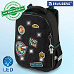 Ранец BRAUBERG PREMIUM, 2 отделения, с брелком, "Space mission", LED ЛАМПОЧКИ, 38х29х16 см, 270599