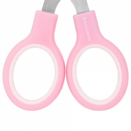 Ножницы BRAUBERG KIDS 130 мм, ручки розовые, закругленные лезвия с линейкой, 274063