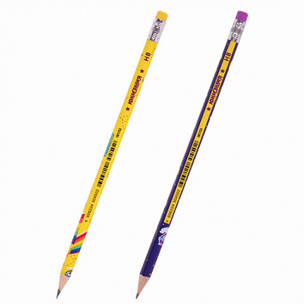 Карандаш чернографитный ЮНЛАНДИЯ "ЮНЛАНДИК", 1 шт., HB, с ластиком, корпус ассорти, 181752