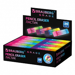 Ластик полупрозрачный BRAUBERG "GRADE", 60x15x10 мм, картонный держатель, цвет ассорти, 271997