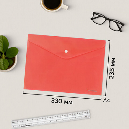 Папка-конверт с кнопкой А4, КОМПЛЕКТ 8 шт., яркие неоновые цвета ассорти, BRAUBERG "NEON", 272871