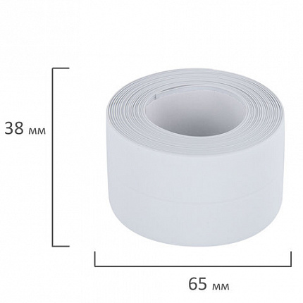 Клейкая лента бордюрная для ванны и кухни 38 мм х 3,2 м, белая, акриловая основа, WBZ (ВБЗ), 700430